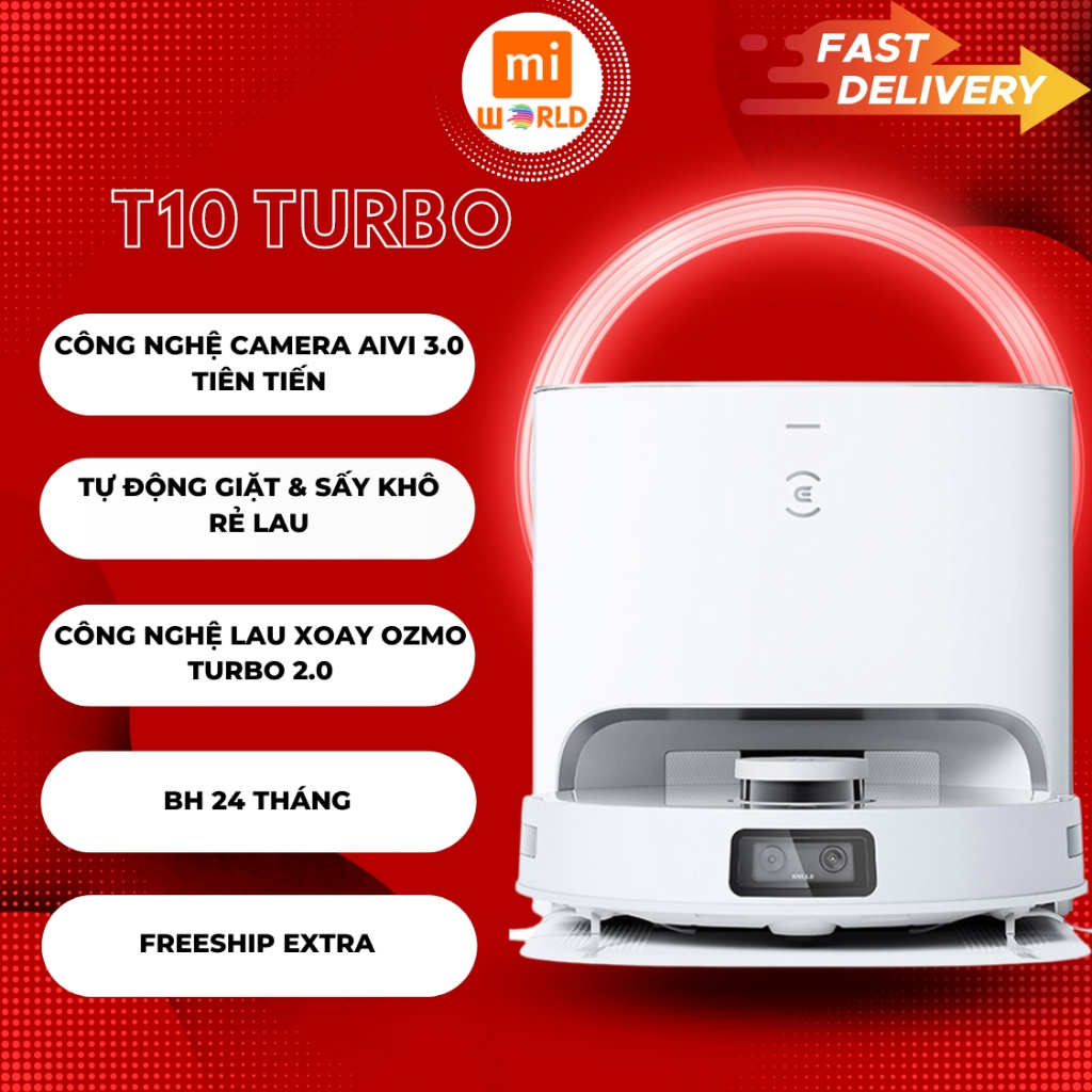 Robot hút bụi lau nhà T10 Turbo tự động giặt giẻ