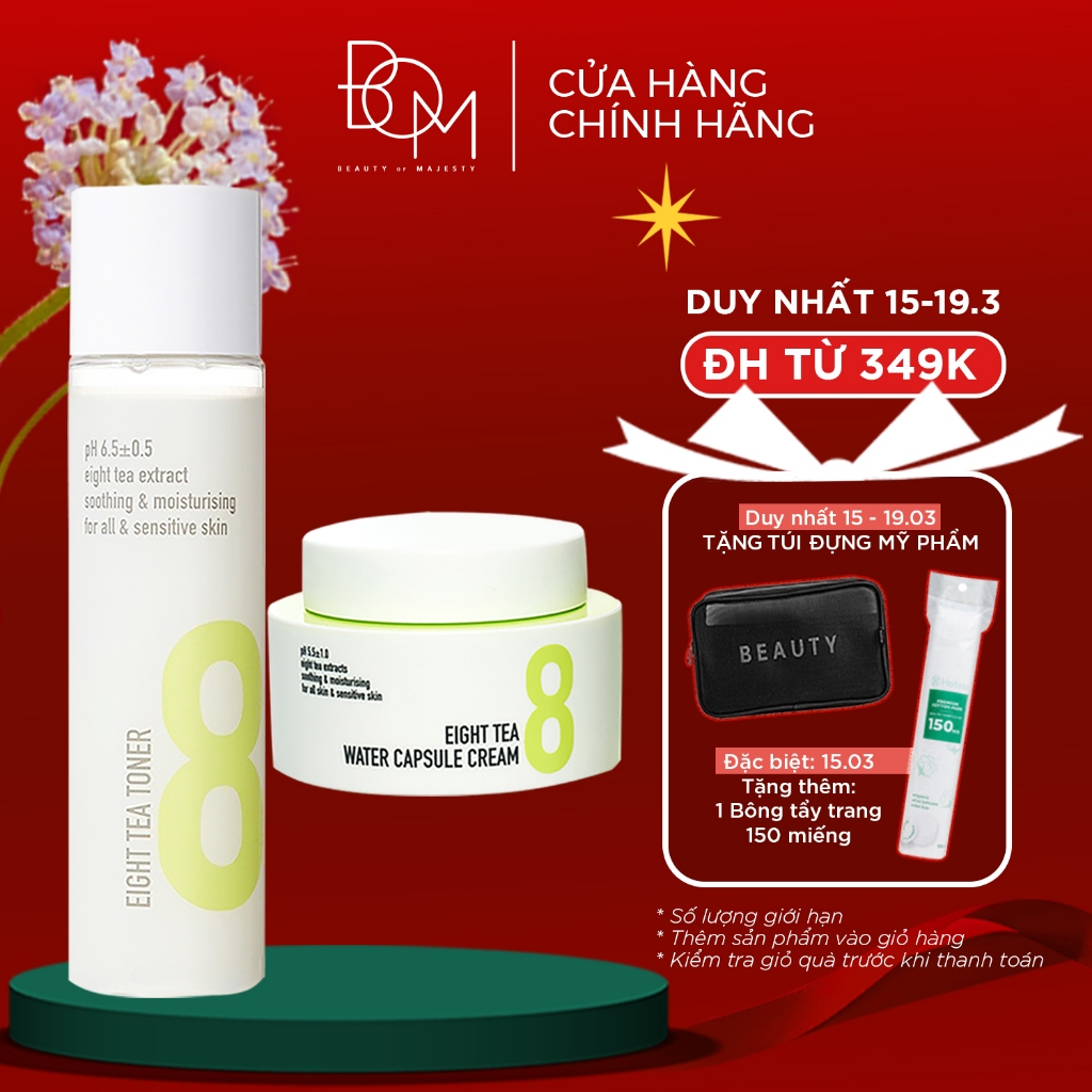 Bộ đôi chăm sóc da nước cân bằng và kem dưỡng Bom Eight Tea