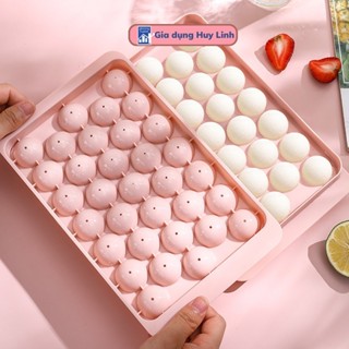 Khay đá bi tròn tủ lạnh 33 viên có nắp đậy, Khay làm đá viên tròn, khay đá tròn có nắp đậy, khuôn rau câu làm thạch 33 ô