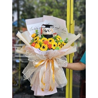 Bó hoa hướng dương và gấu tốt nghiệp lớn sỉ 210k