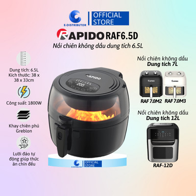 [HỎA TỐC] Nồi chiên không dầu Rapido RAF-6.5D (6.5L)/RAF-12D (12L)/RAF 7.0M2-RAF 7.0M3 (7L) - Hàng chính hãng