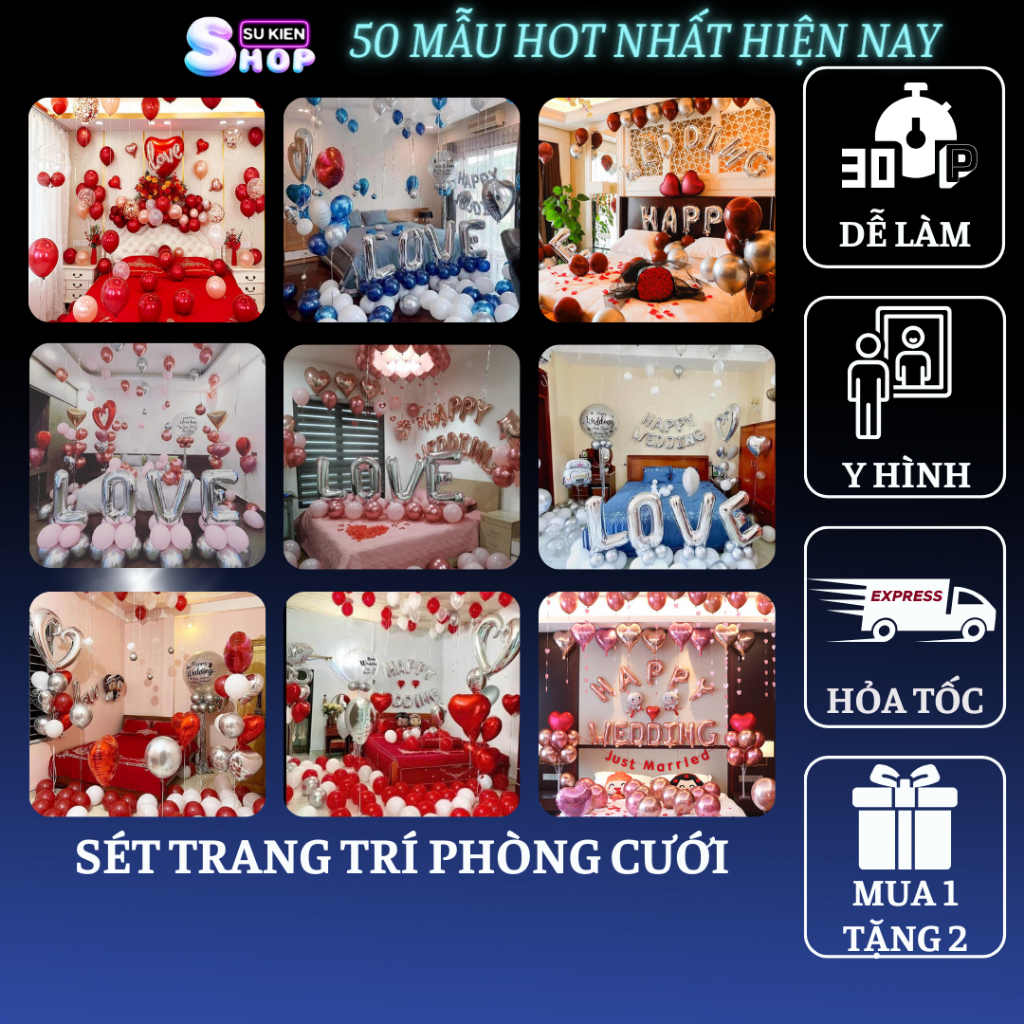 Set bóng bay trang trí phòng cưới đẹp