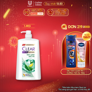 Dầu gội sạch gàu Clear Mát Lạnh Bạc Hà 1,4kg