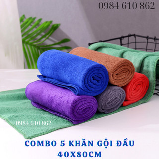 Combo 5 khăn gội đầu KT 40x80cm: khăn gội đầu, quấn đầu, lau tóc.... loại DÀY, mềm mịn, thấm hút, không đổ lông