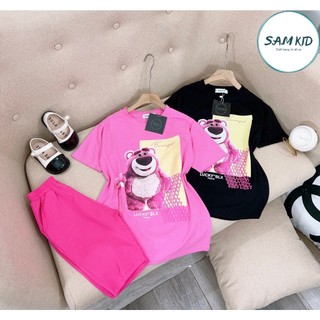 Đồ bộ bé gái SAM kids tay ngắn quần lửng gấu chống gậy có size đại mặc mùa hè 8-40kg