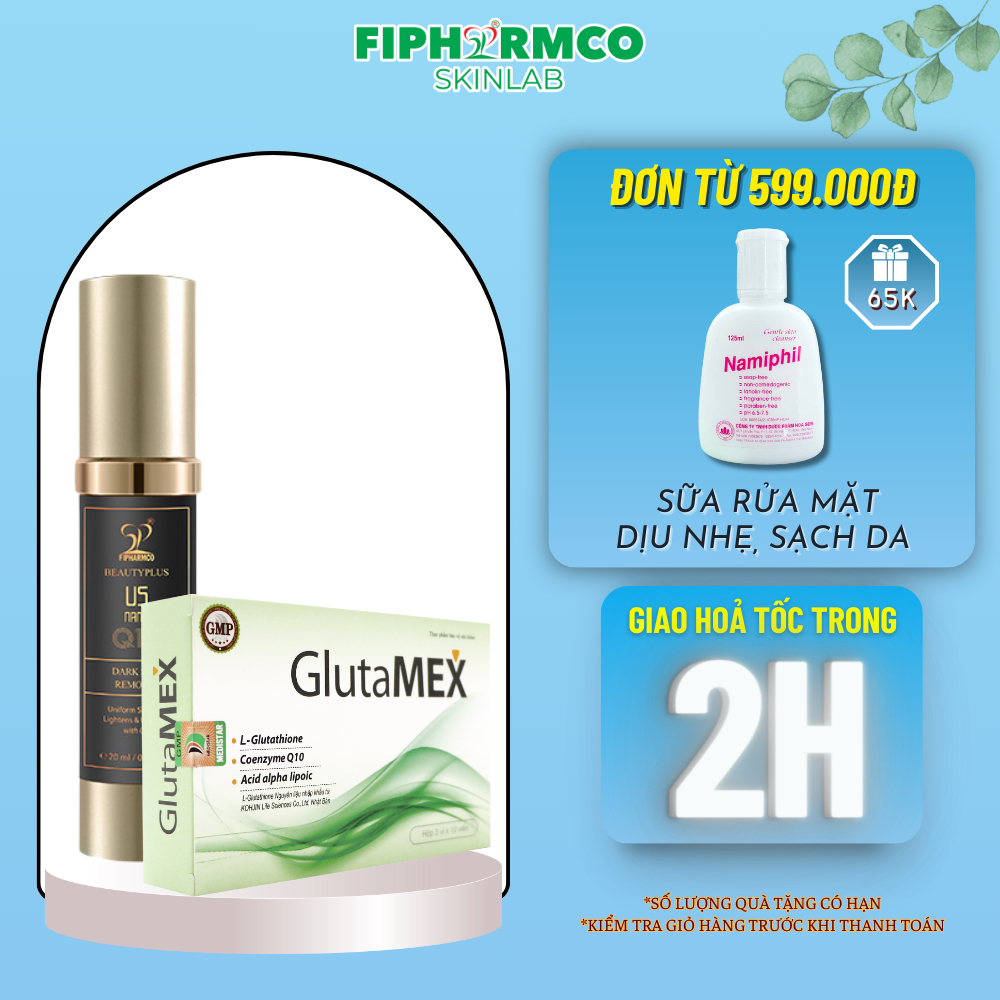 Bộ Đôi Dưỡng Trắng, Giảm Thâm Nám Toàn Diện US NANO Q10 - GLUTAMEX [CHÍNH HÃNG]