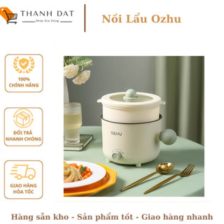 Nồi lẩu mini OZHU hot trend,nồi nấu đa năng , tiện lợi có lớp chống dính, khay hấp