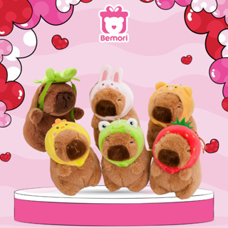 Gấu Bông Móc Khóa Chuột Capybara Đội Mũ Quả Dâu, Hình Thú Gà, Thỏ, Gấu Size 15cm Treo Balo, Túi Xách Ngộ Nghĩnh