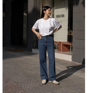  Bộ Đôi Outfits Mùa Hè Quần Ống Rộng Loose Jeans Dark Blue Và Áo Thun White T-shirt, Tặng Túi Tote