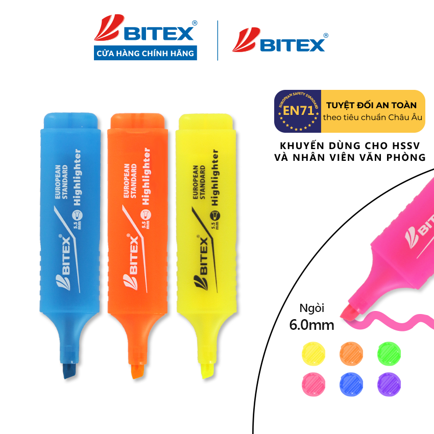 Bút dạ quang Bitex HL04 nhiều màu