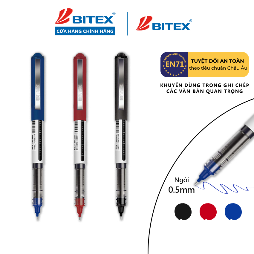 Bút lông bi Bitex R02 mực xanh, đỏ, đen ngòi 0.5mm