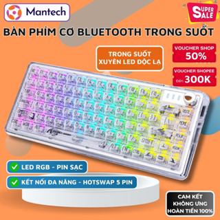 Bàn Phím CƠ Trong Suốt Bluetooth K75 LED RGB Kết Nối 3 Chế Độ, Cấu Trúc Gasket Lót Foam Cực Sịn, Có Hotswap