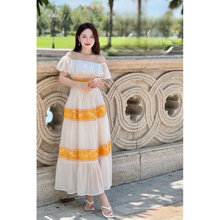 Đầm xòe voan TRIPBLE T DRESS bẹt vai dễ thương  - Free size