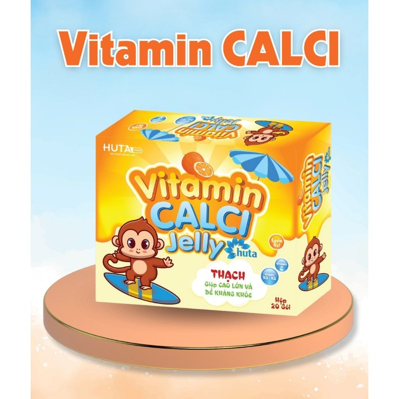 Thạch Vitamin Calci Jelly HUTA PHAR  hộp 20 gói tăng cường chiều cao cho
