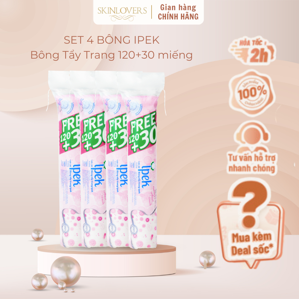 Combo 4 gói bông tẩy trang Ipek 150 miếng mềm mịn, không xơ ( 4 x 150 miếng)
