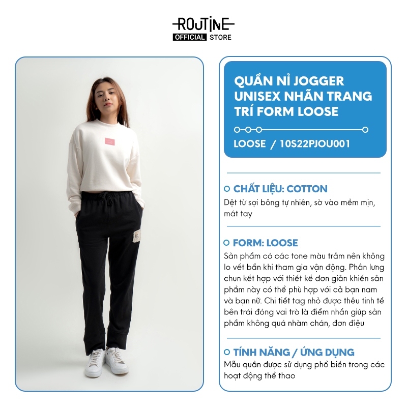 Quần Nỉ Jogger Unisex Nhãn Trang Trí Form Loose - Routine 10S22PJOU001