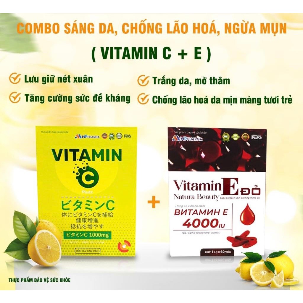 Combo Vitamin C + E 4000IU  MP PHARMA   -Hỗ trợ trắng da, chống lão hóa, giúp chống oxy hóa-