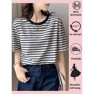 Áo Thun Kẻ Ngang Quảng Châu Phong Cách Vintage Dễ Thương
