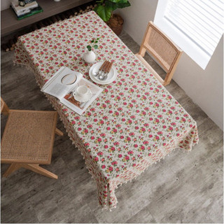 Khăn trải bàn hoa viền tua rua , khăn trải bàn Dona Home Decor
