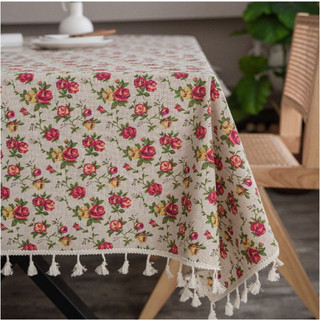 Khăn trải bàn hoa viền tua rua , khăn trải bàn Dona Home Decor