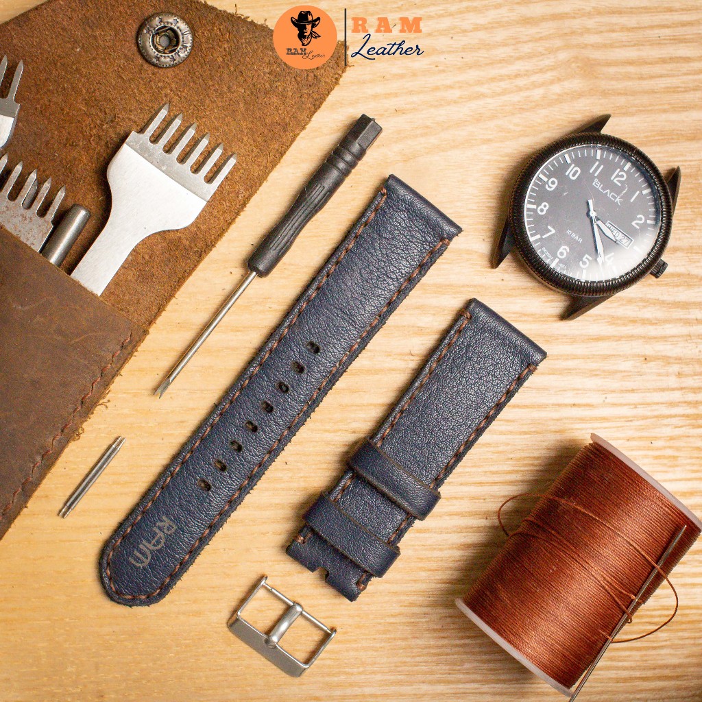 Dây Đồng Hồ Thủ Công Da Thật RAM Leather Classic 1993 Da Dê Xanh Navy Bền Đẹp