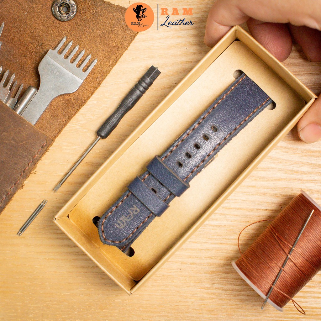 Dây Đồng Hồ Thủ Công Da Thật RAM Leather Classic 1993 Da Dê Xanh Navy Bền Đẹp