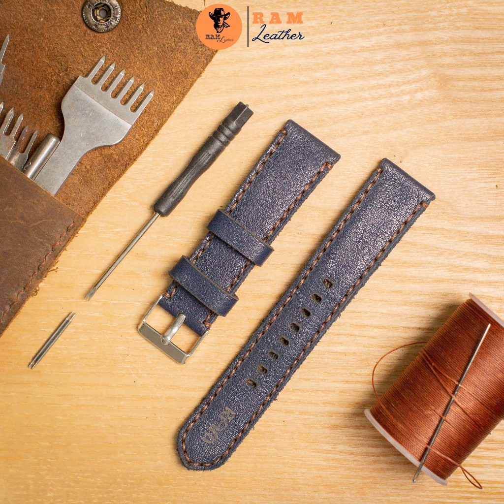 Dây Đồng Hồ Thủ Công Da Thật RAM Leather Classic 1993 Da Dê Xanh Navy Bền Đẹp