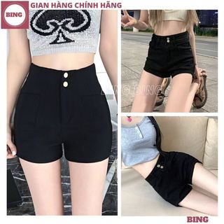Quần short kaki 2 khuy cạp cao co giãn tôn dáng, Quần kaki đùi lưng bản to 2 cúc thời trang hè 2024 - BING
