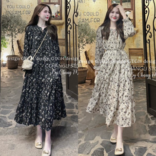  VÁY SUÔNG BABYDOLL XÒE DÀI HOA NHÍ CHUN NGỰC metwo.dearu - Đầm maxi dáng rộng QC cổ nơ kèm dây thắt eo dày dặn Hàn Quốc 