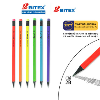 Bút Chì Gỗ 2B Bitex Neon PC07 Thân Tam Giác Có Tẩy Tiện Lợi Hộp 12 Cây 