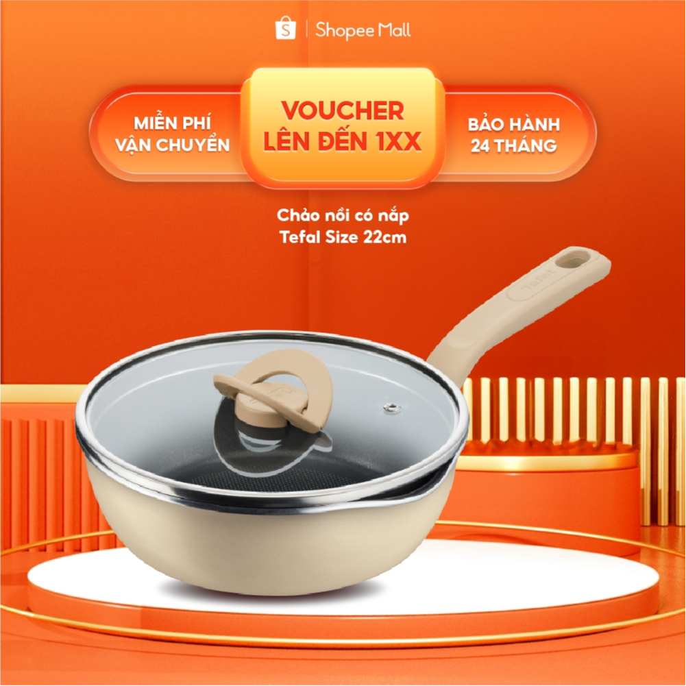 Chảo nồi có nắp Tefal Size 22cm - Xào nấu 2 trong 1 tiện lợi - Chống dính - Đáy từ - Nhiều màu lựa chọn