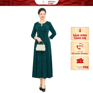 Đầm trung niên thun kim sa LYBEE LV890 tặng mẹ đi chơi đi tiệc siêu sang