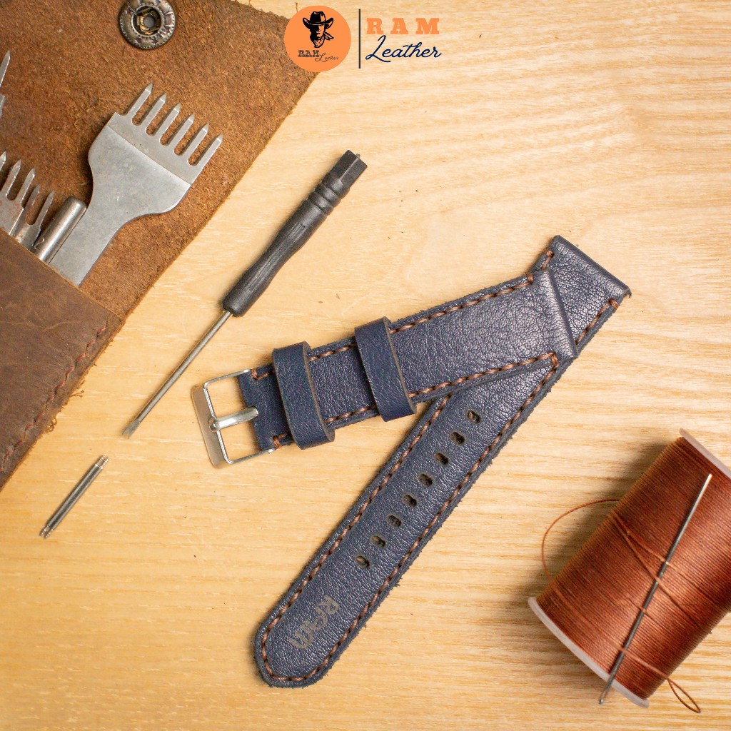 Dây Đồng Hồ Thủ Công Da Thật RAM Leather Classic 1993 Da Dê Xanh Navy Bền Đẹp