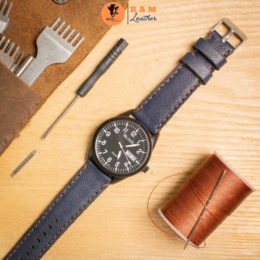Dây Đồng Hồ Thủ Công Da Thật RAM Leather Classic 1993 Da Dê Xanh Navy Bền Đẹp