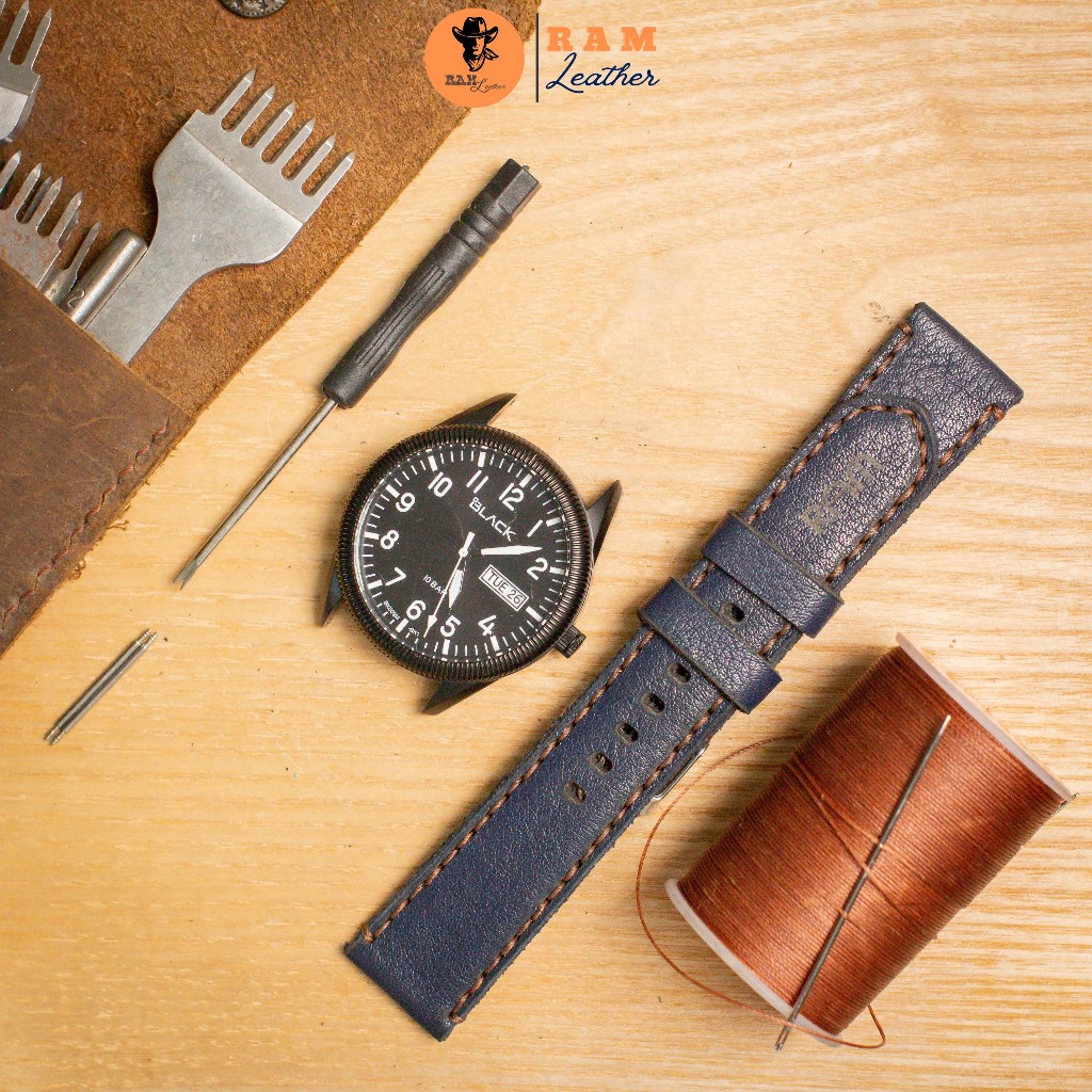 Dây Đồng Hồ Thủ Công Da Thật RAM Leather Classic 1993 Da Dê Xanh Navy Bền Đẹp
