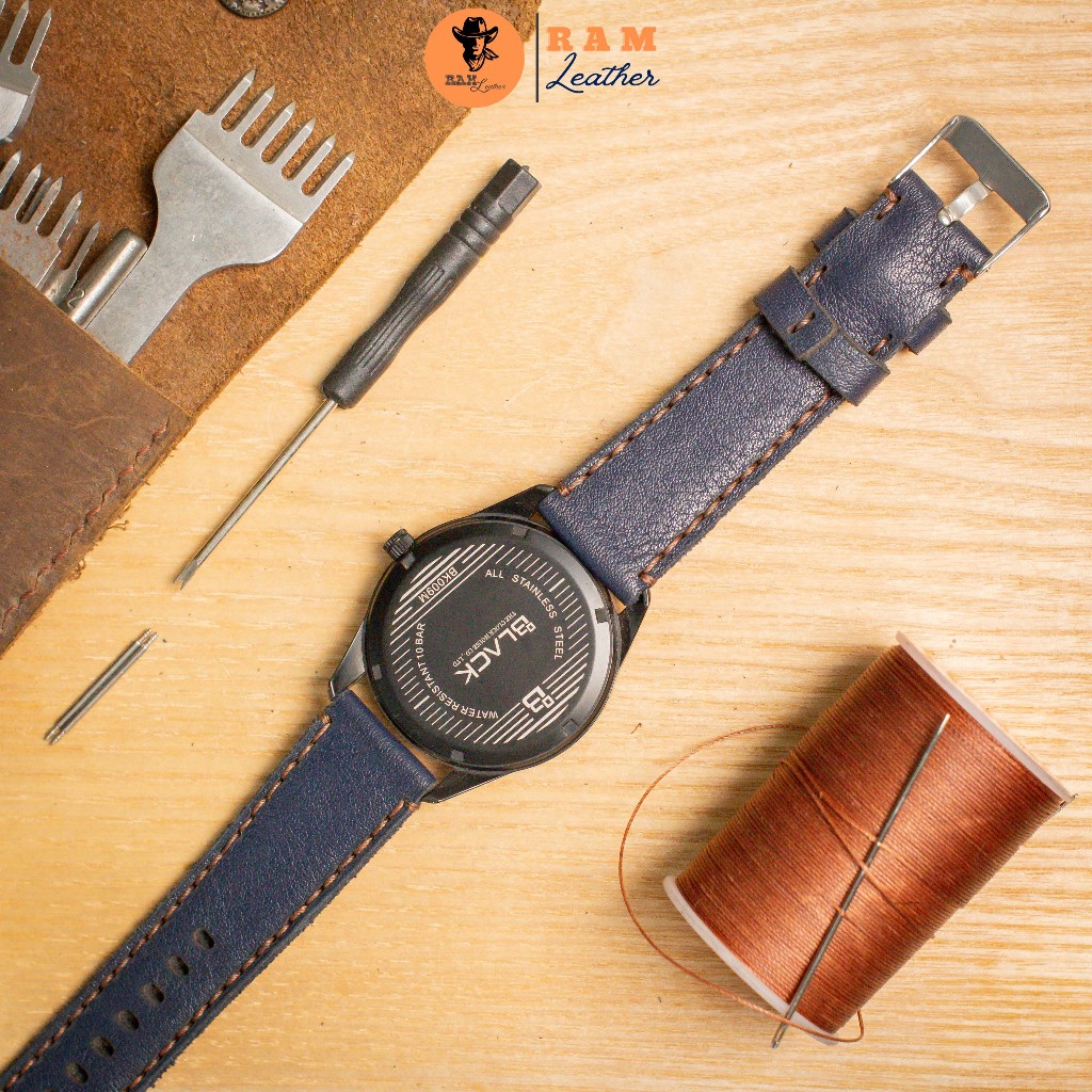 Dây Đồng Hồ Thủ Công Da Thật RAM Leather Classic 1993 Da Dê Xanh Navy Bền Đẹp