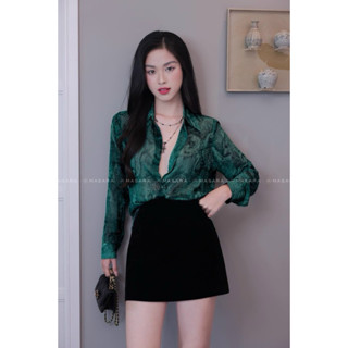 Áo nữ đẹp vải voan tơ đính đá bắt sáng, áo sơ mi Yenny Shop thiết kế đẹp form giấu quần 2 màu xanh xinh xẻo