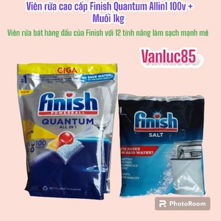 Combo Viên rửa bát Finish Quantum Allin1 100viên + muối Finish 1,0kg