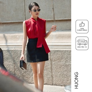 Áo sơ mi lụa đỏ sát nách cổ nơ huong boutique bssm39
