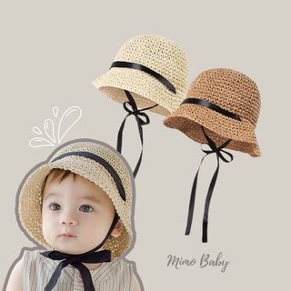 Mũ cói rơm mềm buộc dây đen phong cách hàn quốc cho bé MH243 Mimo Baby
