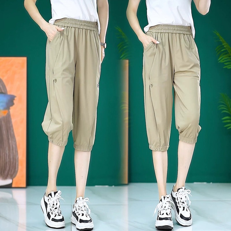 💖𝐅𝐑𝐄𝐄 𝐒𝐇𝐈𝐏💖 Quần Jogger Nữ Lửng Lưng Cao, Cạp Chun Co Dãn, Chất Xước Hàn Mềm Mịn Mát _ L182