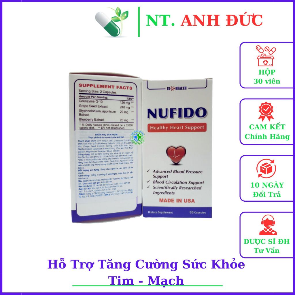 Nufido Giúp hỗ trợ tăng cường sức khỏe hệ tim - mạch hiệu quả của Mỹ hộp 30 viên [Chính Hãng]