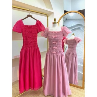 Đầm Maxi Đi Biển ❤️FREESHIP❤️ Dáng Ôm Cổ Vuông Tay Ngắn Đính Nơ Xinh Xắn