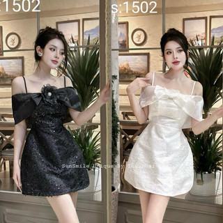 Váy kimsa trễ vai tơ nơ kèm hoa trà xinh thiết kế chuẩn ảnh