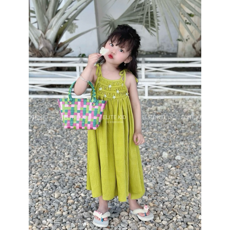 Đầm váy, Maxi 2 dây Daisy Baby xanh cho bé gái siêu xinh (Hàng thiết kế-Elite Kids)