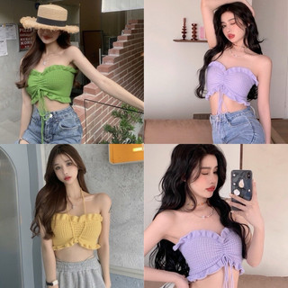 Áo ống quây nữ len dệt kim rút ngực đan lưng mặc 2 kiểu