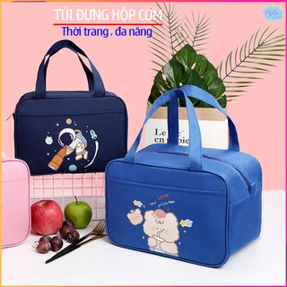 Túi giữ nhiệt đựng hộp cơm hình chữ nhật chất liệu canvas có lớp lót bạc giữ nhiệt nhiều màu tiện dụng A02
