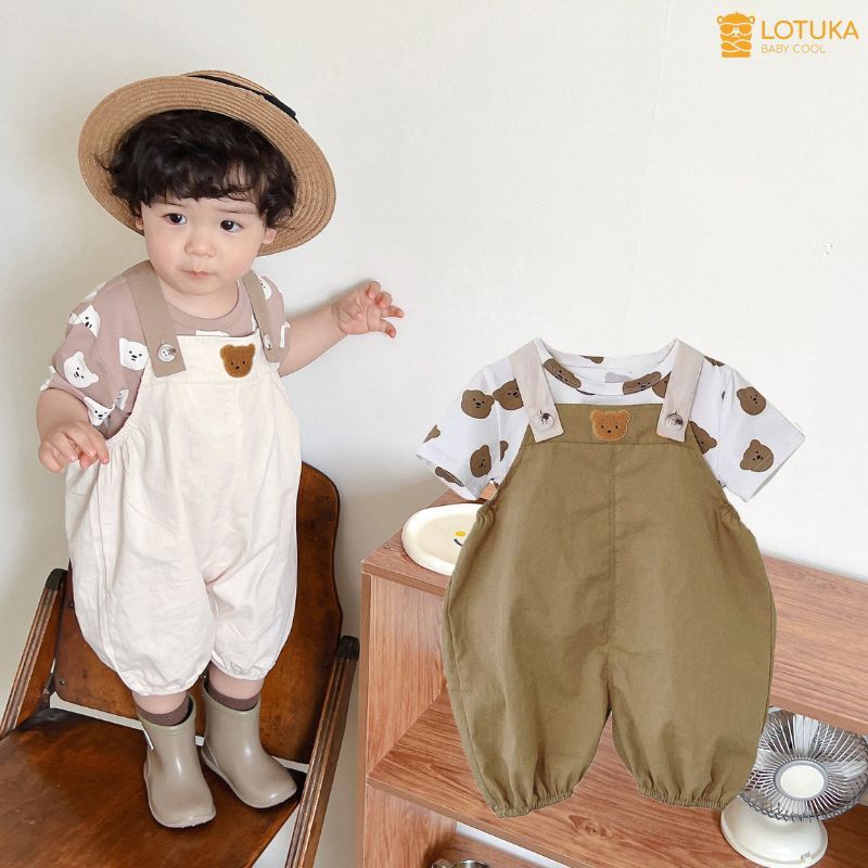 Set Quần Yếm Kèm Áo LOTUKA, Chất Thô Mềm Mát Cho Bé, Mẫu Quần Áo Trẻ Em Mặc Nhà Mùa Hè Size 3-12kg