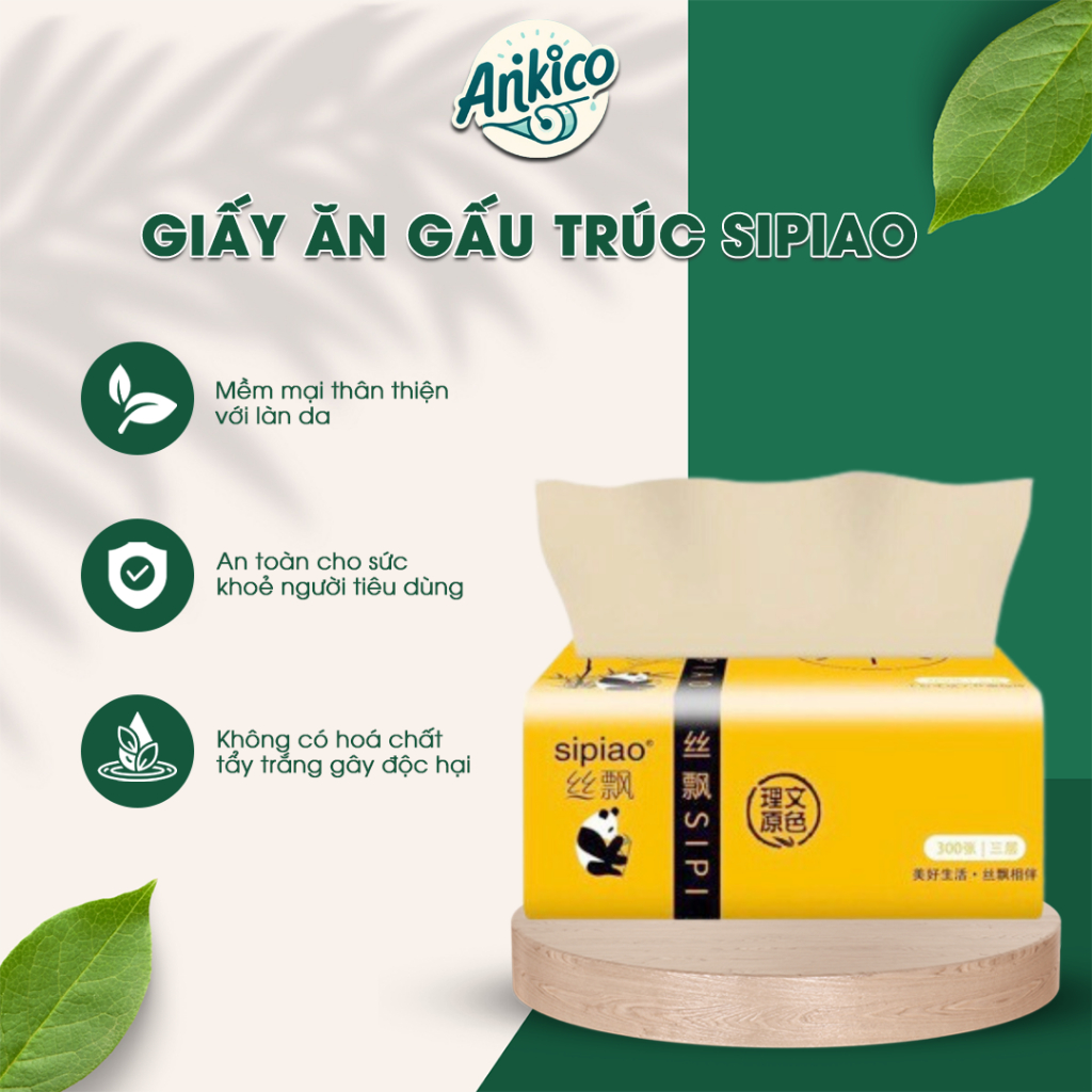 Một gói Giấy Ăn Gấu Trúc Sipiao - Khăn Giấy Ăn Rút An Toàn, Không Chất Tẩy Trắng, Không Tạo Mùi, Mềm Mại Thân Thiện Da