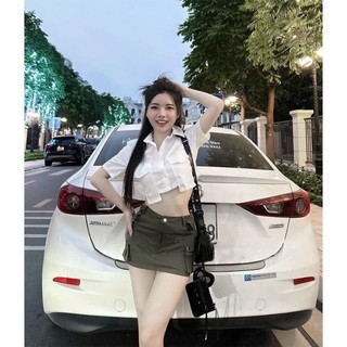 Áo Kiểu Sơmi Form Croptop Phối Hai Túi